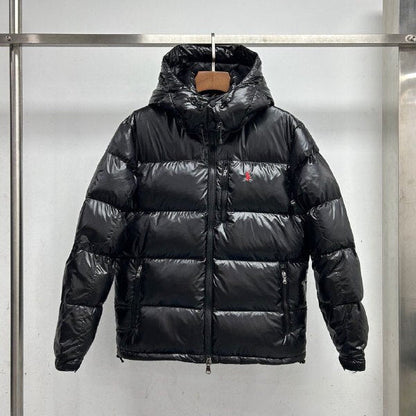 Black Glossy Hooded Puffer Jacket