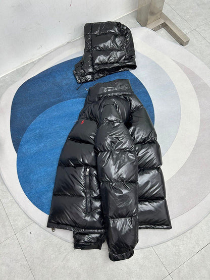 Black Glossy Hooded Puffer Jacket