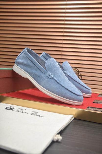 Blue Suede Slip-On Loafers